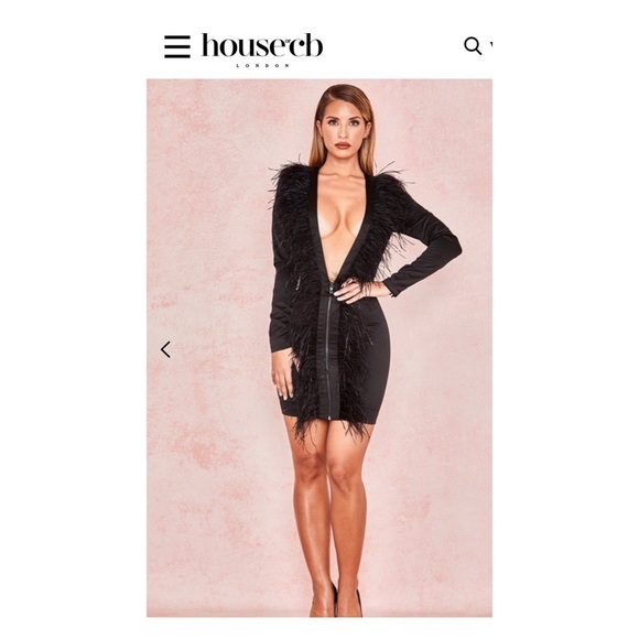 House Of Cb Black Feather Dress Size Xs 